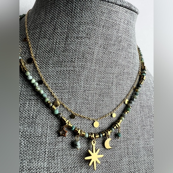 2Pcs/Set Star and Crescent Moon Pendant Beaded Necklace Star Pendant Moon Charms - Picture 5 of 10
